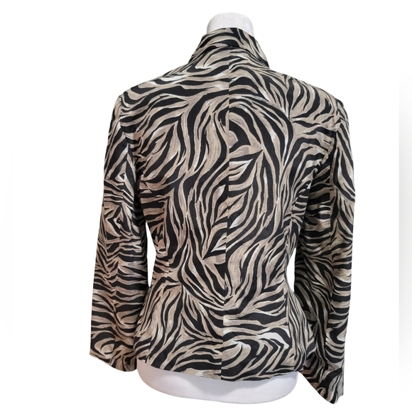 Vintage 100% Silk Anna & Frank Size Small Black Tan Zebra Animal Print Blazer - Picture 5 of 6